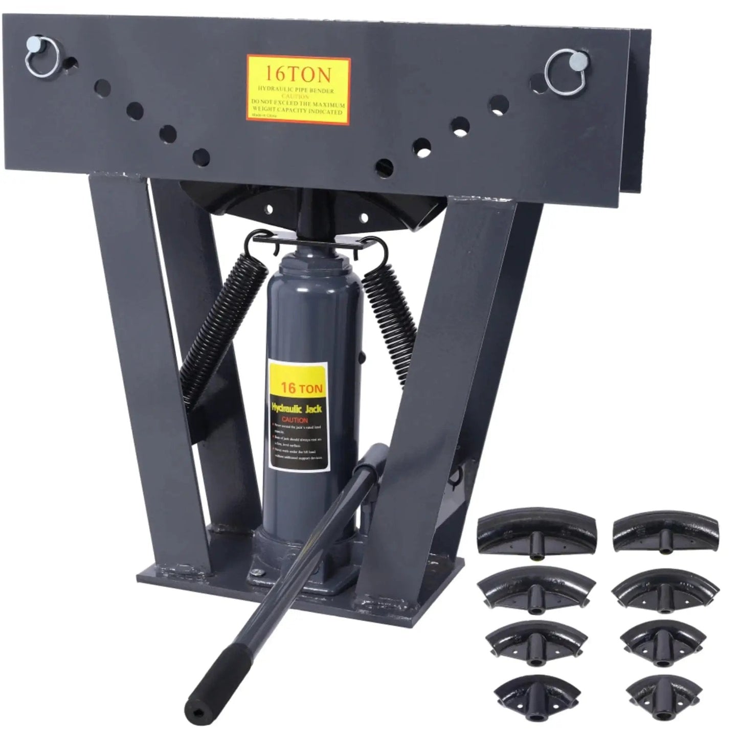 16 Ton Manual Hydraulic Pipe Bender with Eight Dies for Half to Three Inch Pipes, Gray Heavy Duty Frame