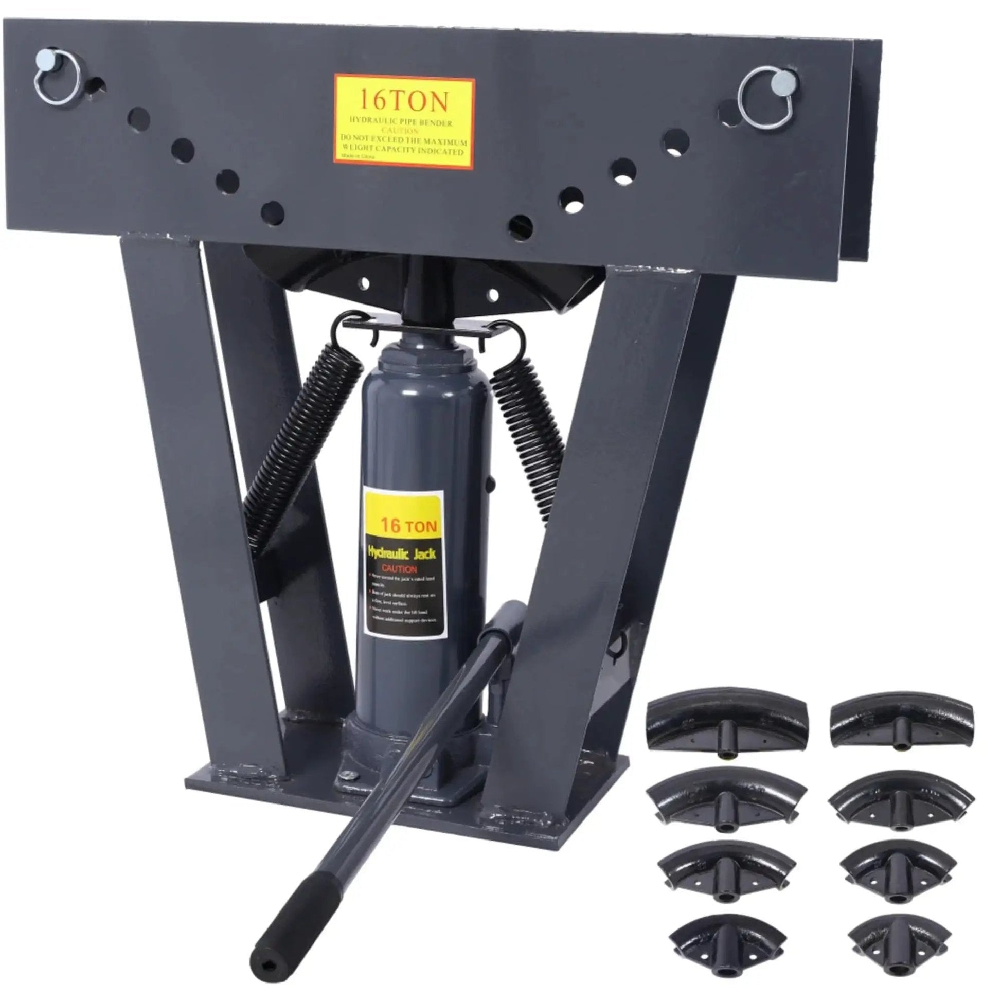 16 Ton Manual Hydraulic Pipe Bender with Eight Dies for Half to Three Inch Pipes, Gray Heavy Duty Frame