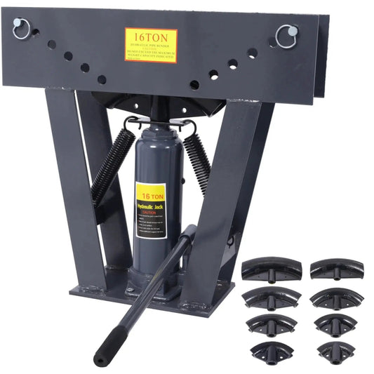 16 Ton Manual Hydraulic Pipe Bender with Eight Dies for Half to Three Inch Pipes, Gray Heavy Duty Frame