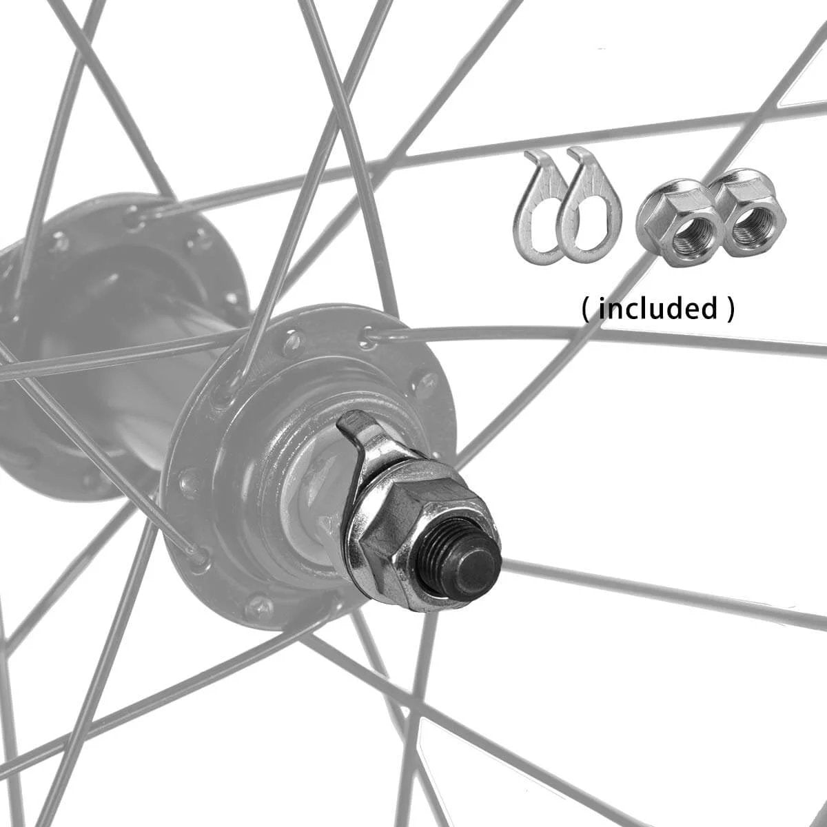 Close-up of 16 Inch Kids Bike Front Wheel Replacement with Air Rubber Tire, Black Steel Rim, Stainless Spokes, 3/8 inch axle