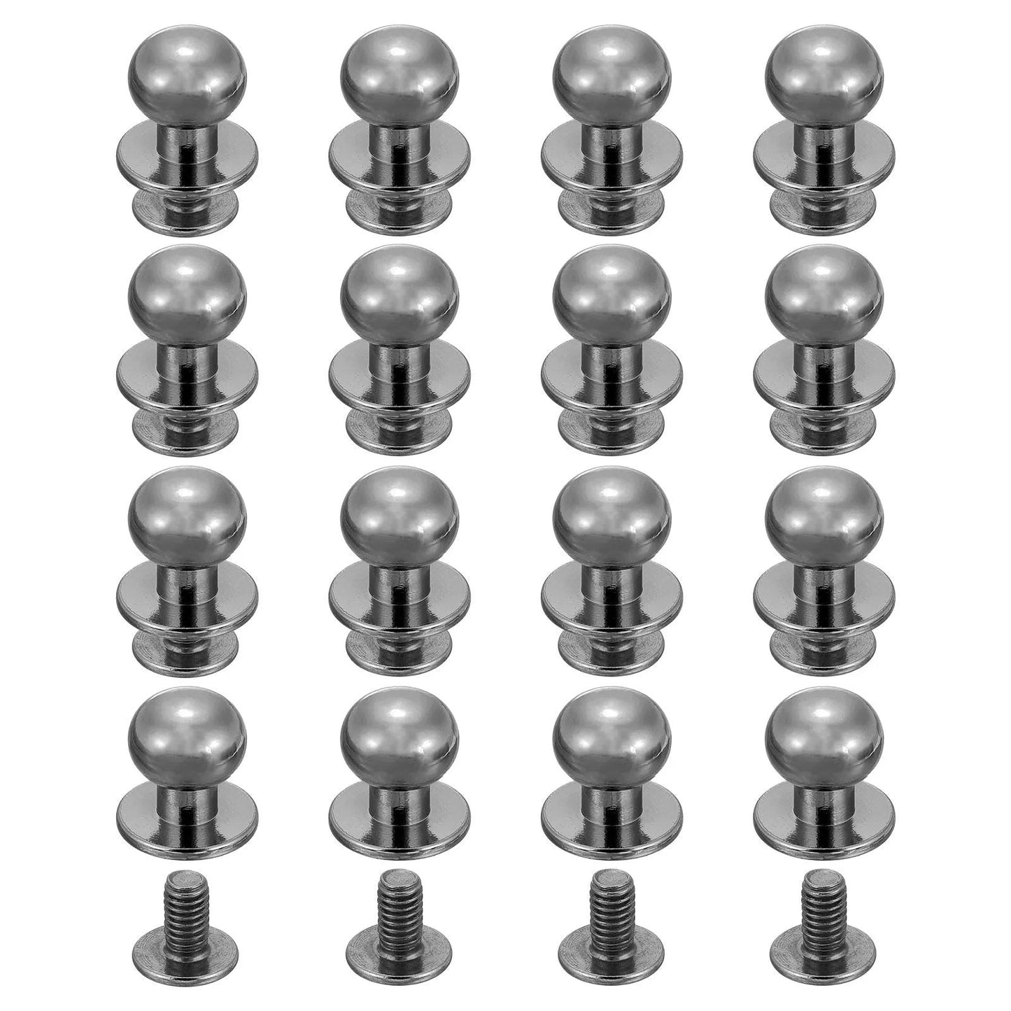 16Pcs Ball Head Button Stud Rivets With Screw Back For Leather Crafts 12x10x12mm Button Studs And 8x3.8mm Screws Nipple Rivets Set For DIY Handbag Shoes Belt Repair Metallic Black Finish