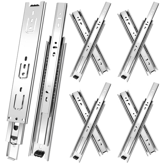 18 Inch Full Extension Drawer Slides 4 Pairs 8 Pieces Side Mount Cabinet Glides Silver 100 LB Capacity For Dresser Cabinet Kitchen Wardrobe With Smooth Quiet Operation Includes 12 Screws For Easy Installation