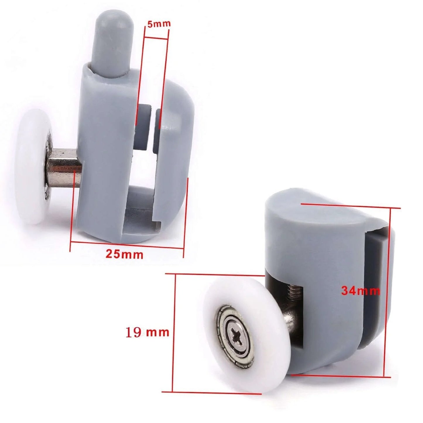 19mm Shower Door Rollers Set of 8 Single Replacement Runners with 4 Upper and 4 Bottom Wheels for Glass Sliding Shower Doors