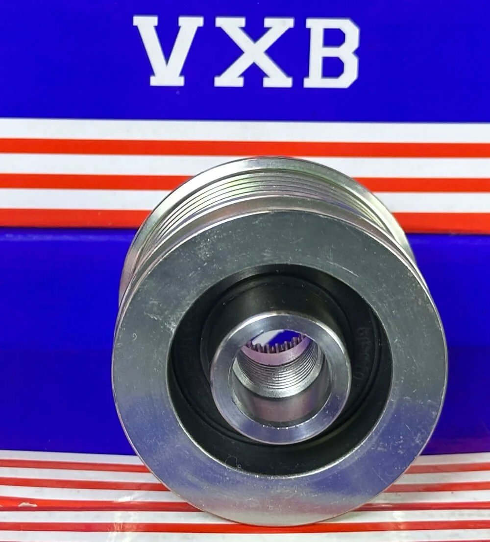 F-557311 Alternator Freewheel Pulley AKA 535 0165 10 for Mercedes-Benz, front view showing metal construction and central hub.