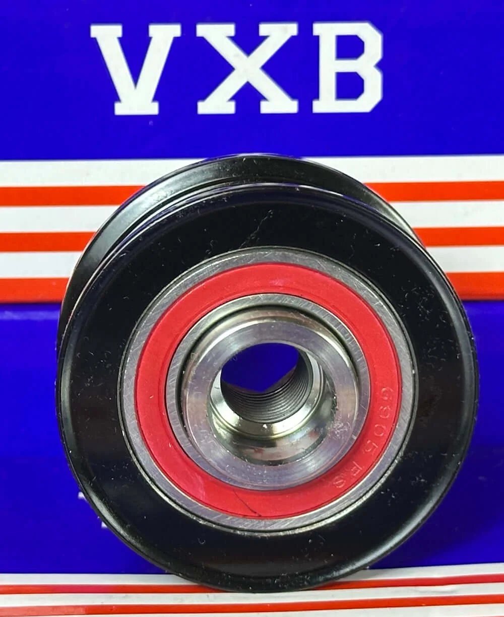 Front view of 126655974 Clutch Pulley Bearings FOR CADILLAC with red seal, designed for smooth engine operation.