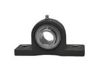 Front view of Single 1-1/2 in Pillow Block Bearing with Stainless Steel Insert, Set Screw Locking, Black Polymer PPL208 Housing, Washdown Rated Contact Seal.