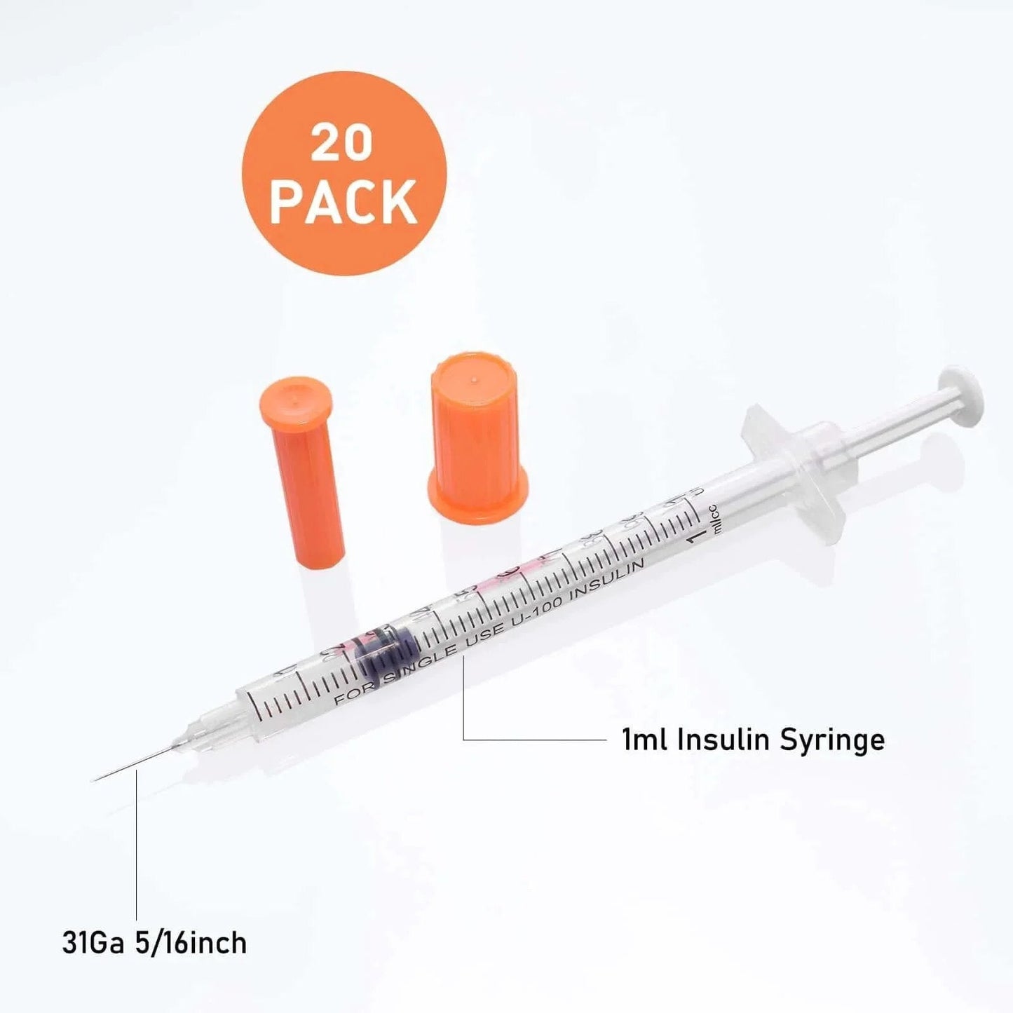 Individually Wrapped 1cc Syringes With 31G Needles 8mm Sterile Pack Of 20 Medical Grade For Precise Dosing, shown with caps.