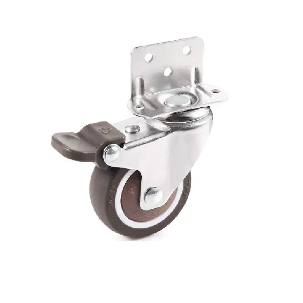 1 Inch Swivel Plate Caster With Brake In Low Profile L Bracket Silent TPE Wheel Replacement For Crib Table Shelf And TV Stand 25 Lbs