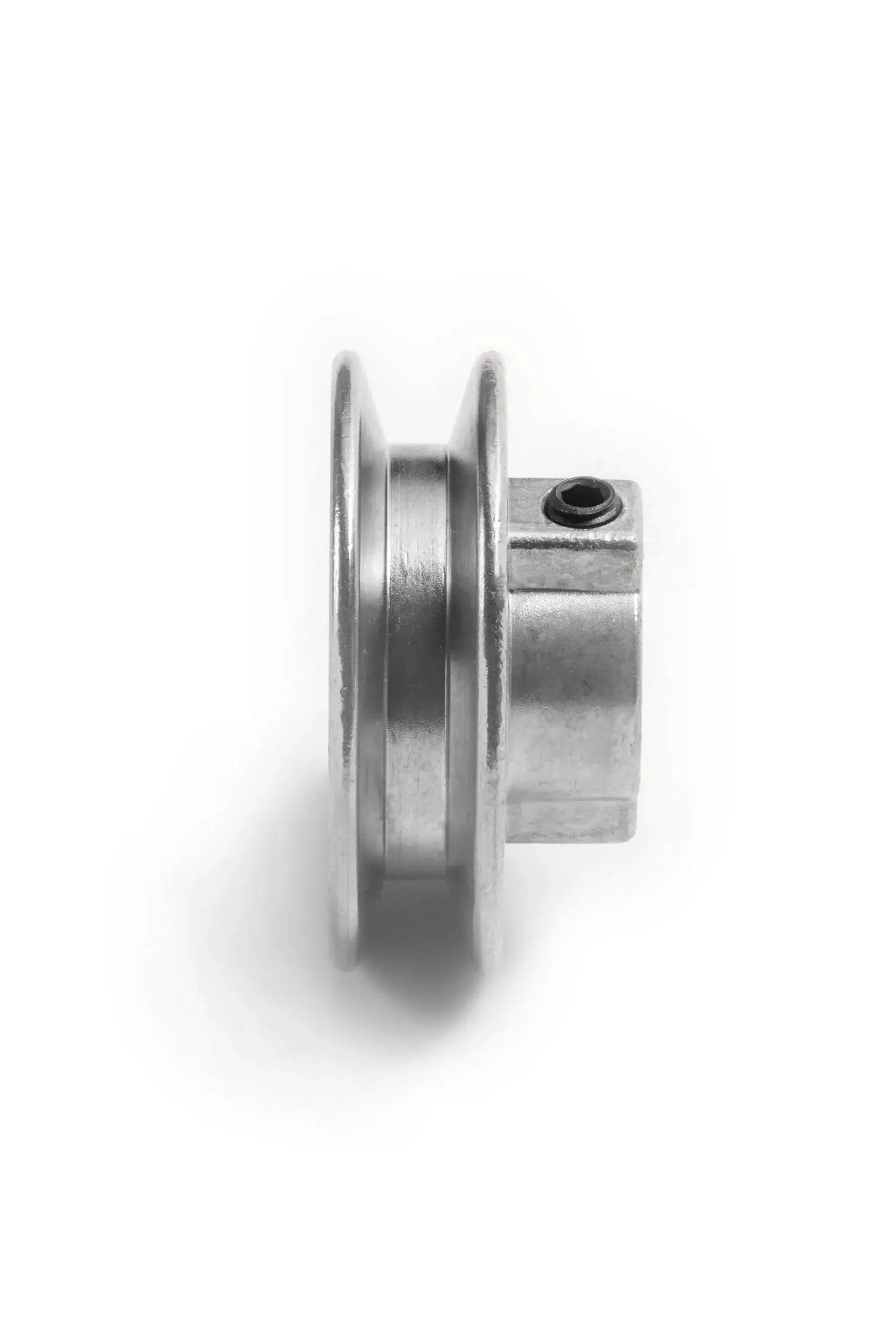 Side view of Heavy Duty 2.5 Inch V Groove Drive Pulley with Half Inch Bore, Z3A Zinc Alloy Die Cast Construction, precision machined