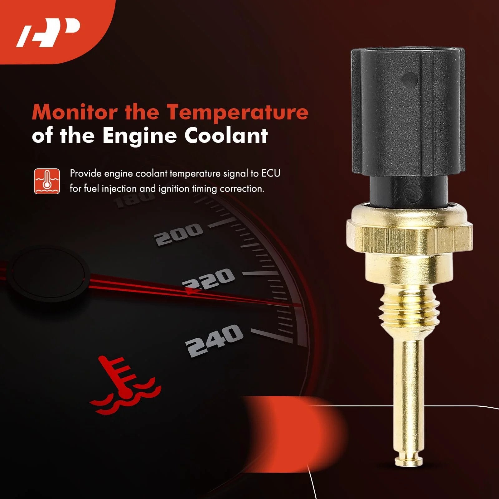 Reliable 2 Blade Engine Coolant Temperature Sensor Compatible With Ford Lincoln Mercury For F Series F150 F250 Super Duty Explorer Fusion Edge Mustang Taurus Navigator Mountaineer And More High Quality Replacement, front view showing connector and threads.