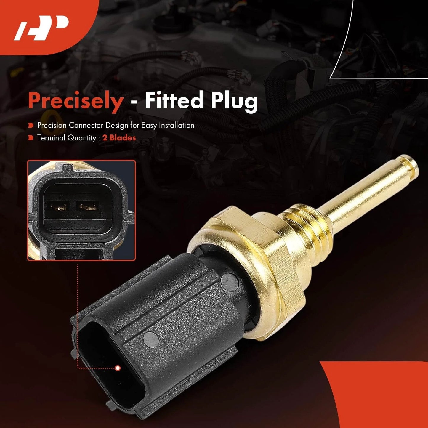 Reliable 2 Blade Engine Coolant Temperature Sensor Compatible With Ford Lincoln Mercury For F Series F150 F250 Super Duty Explorer Fusion Edge Mustang Taurus Navigator Mountaineer And More High Quality Replacement, close-up view.