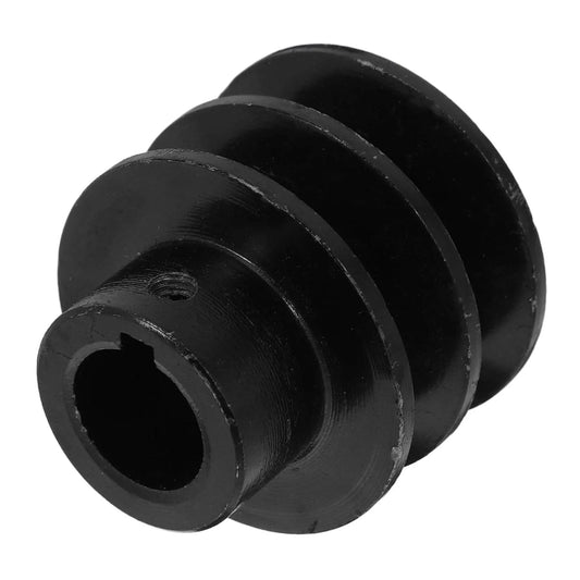 Double Groove Pulley Replacement for V-belt Gas Engine Water Pump Pulley Easy Installation, black metal, side view.