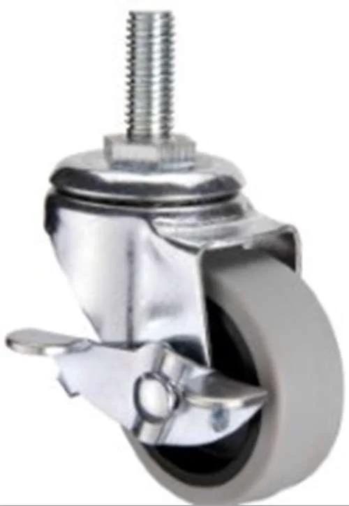 2" Caster Wheel 44 Lbs - Center Brake - TPR - M10 Threaded Stem