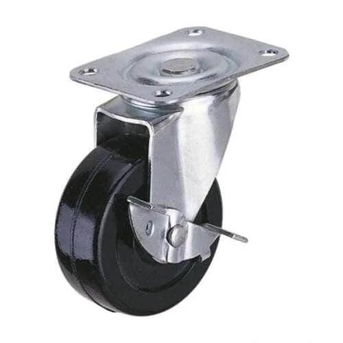 2" Caster Wheel 55 Lbs - Center Brake Rubber Top Plate