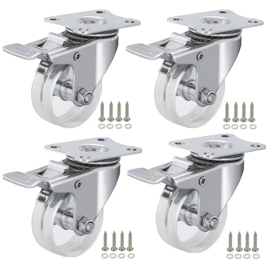 2 Inch Crystal Clear Caster Wheels With Brake And Stainless Steel Housing For Rugged Use Rust Resistant And Waterproof Swivel Castors Transparent Wheel For Modern Look Set Of 4 Suitable For Outdoor Furniture Labs Hospitals And Restaurants