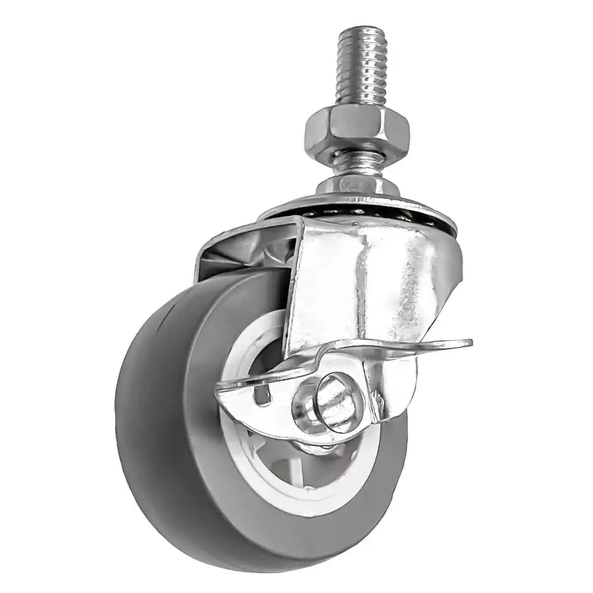 2 Inch Grey Caster Wheel Threaded Stem Mount 3/8 To 1.2 Inch, Dual Locking Brake Locks Both Wheel And Swivel, 360 Degree Swivel
