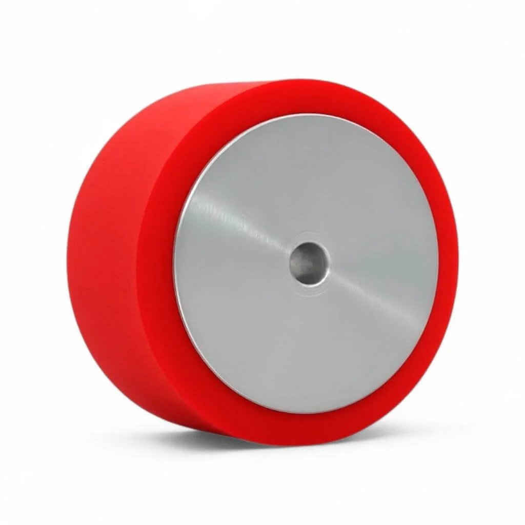 2 Inch High Grip Polyurethane Traction Wheels Pair with CNC aluminum hubs featuring 52mm diameter 6mm bore Shore 45A compound side view.