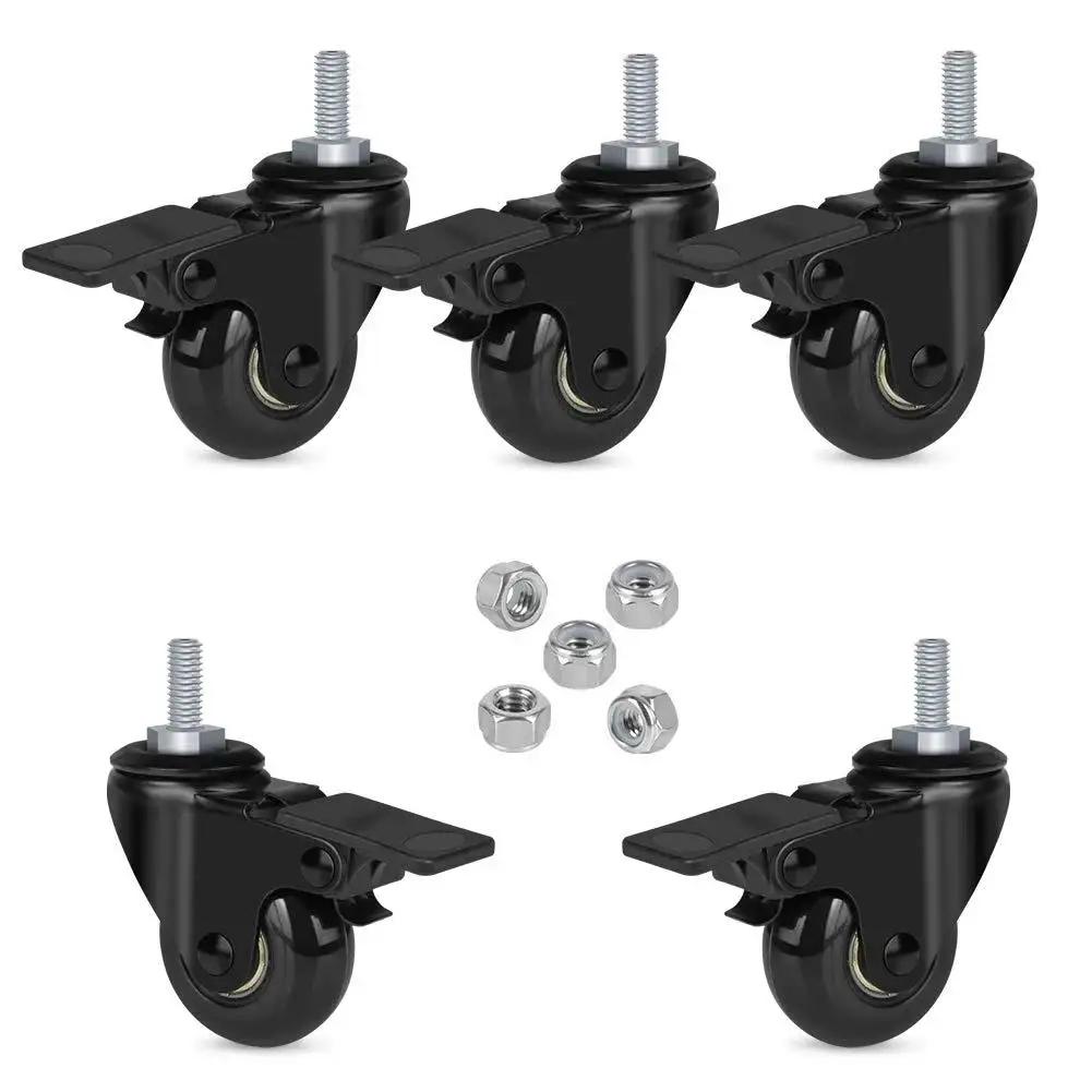 Two Inch Lockable Caster With Five Sixteenth Inch 18UNC Threaded Stem, Five Pack, Brake Equipped Swivel Casters For Office Chairs And Home Furniture