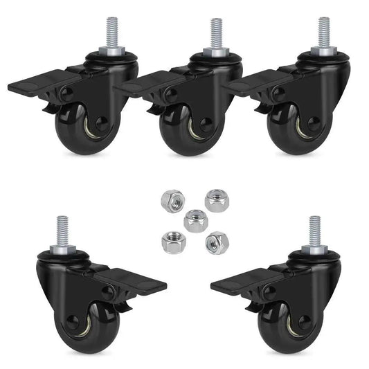 Two Inch Lockable Caster With Five Sixteenth Inch 18UNC Threaded Stem, Five Pack, Brake Equipped Swivel Casters For Office Chairs And Home Furniture
