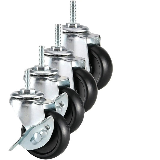 2 Inch Locking Swivel Casters Set Of 4 With 1/4-20 Threaded Stem For Wire Shelving Racks Heavy Duty Steel Wheels Max Load 400 Lbs