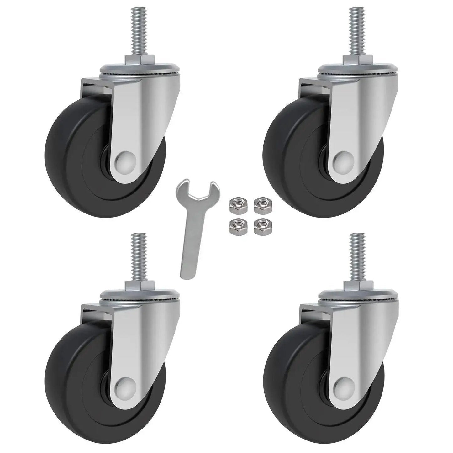 2 Inch Swivel Threaded Casters With Five Sixteenth Inch Stem Eighteen Threads Per Inch And Three Quarter Inch Length Polyurethane Rubber Wheels 360 Degree Rotation Without Brakes Pack Of Four Includes Nuts And Wrench For Easy Installation
