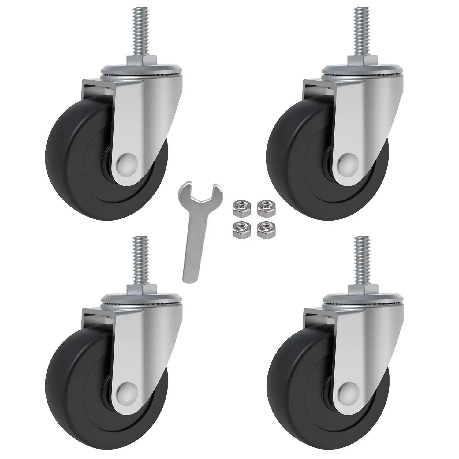 2 Inch Swivel Threaded Casters With Five Sixteenth Inch Stem Eighteen Threads Per Inch And Three Quarter Inch Length Polyurethane Rubber Wheels 360 Degree Rotation Without Brakes Pack Of Four Includes Nuts And Wrench For Easy Installation