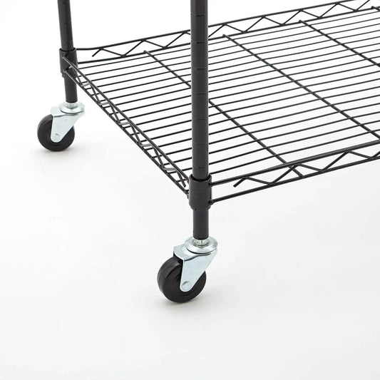 Two Inch Rubber Stem Casters For Wire Shelving And Rolling Carts Set Of Four With One Quarter Inch Threaded Stem Replacement Wheels. Close-up view of caster installed on shelving.