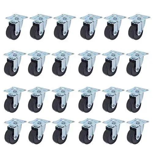 2 Inch Swivel Caster Wheels With Rubber Base And Top Plate Bearing, Heavy Duty 24 Pack, 100 Lb Capacity, front view