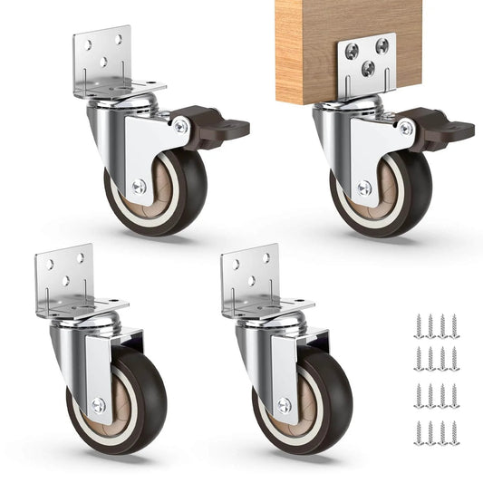 2 Inch Side Mount Casters Set of 4 Heavy Duty Furniture Wheels with Thick L Shaped Plate Supports Up to 250 LBS Ideal for Coffee Tables Plant Stands Cribs 2 with Brakes