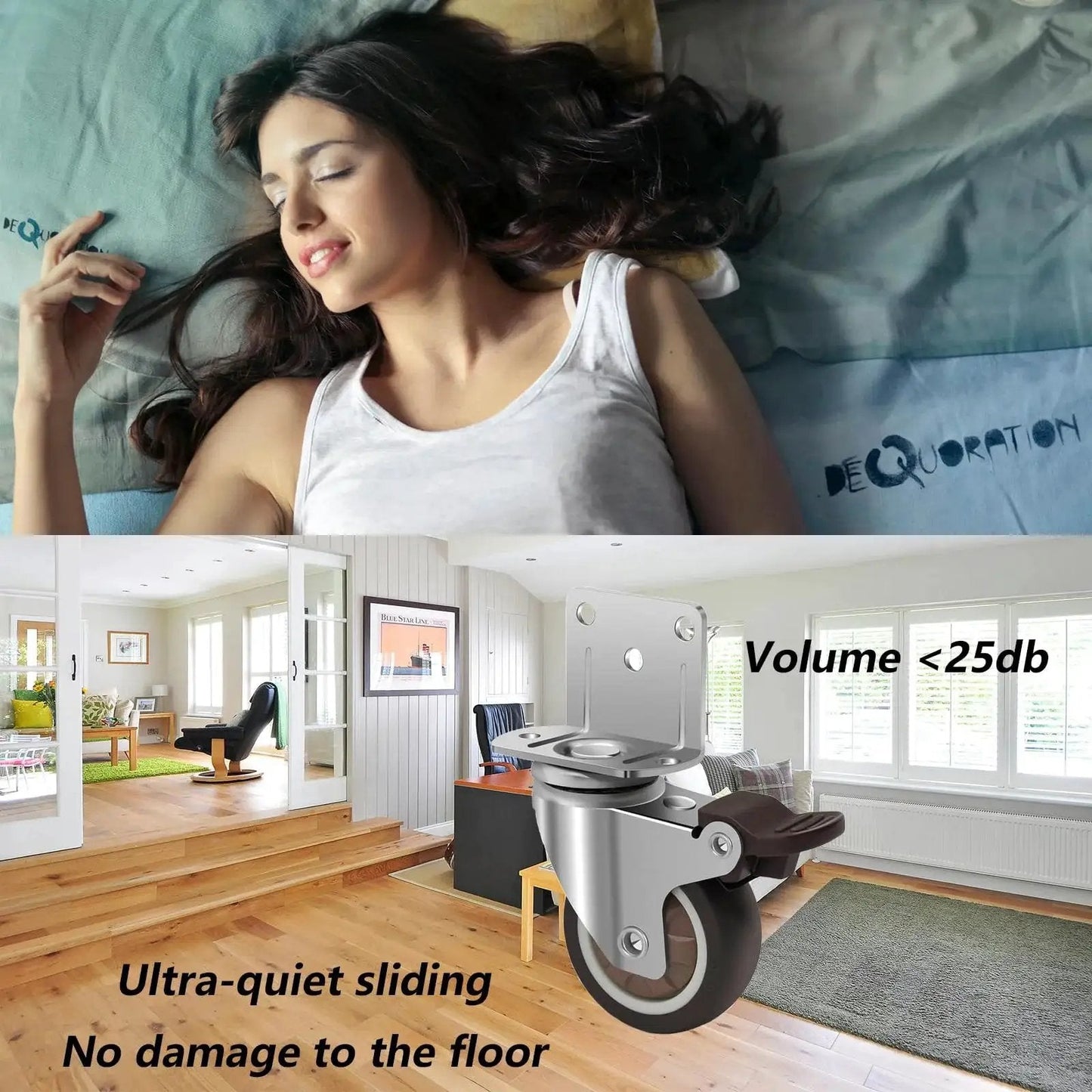 2 Inch Side Mount Caster Wheels Set Of 4 For Furniture And Cribs Rubber TPR Silent Swivel Castors Floor Safe Anti Skid Ideal For Tables Cabinets And Desk Chairs Total Capacity 300 Lbs shown in lifestyle setting