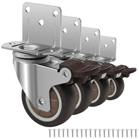 2 Inch Side Mount Caster Wheels Set Of 4 For Furniture And Cribs Rubber TPR Silent Swivel Castors with brakes and screws