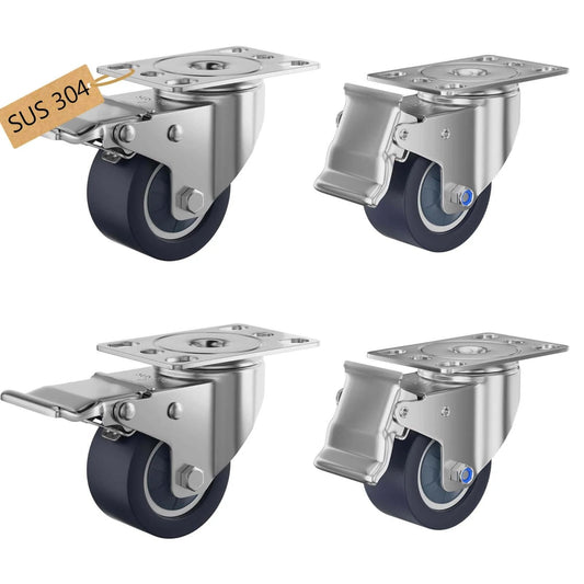 2 inch stainless steel caster wheels with total lock brakes, SUS 304 maintenance free heavy duty casters sold as a 4 pack