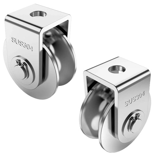2 Pack 2 Inch Pulley Block U Grooved Wheel Pulley, 304 Stainless Steel Pulley Roller, Heavy Duty Caster Wheels Sliding Gate Rollers