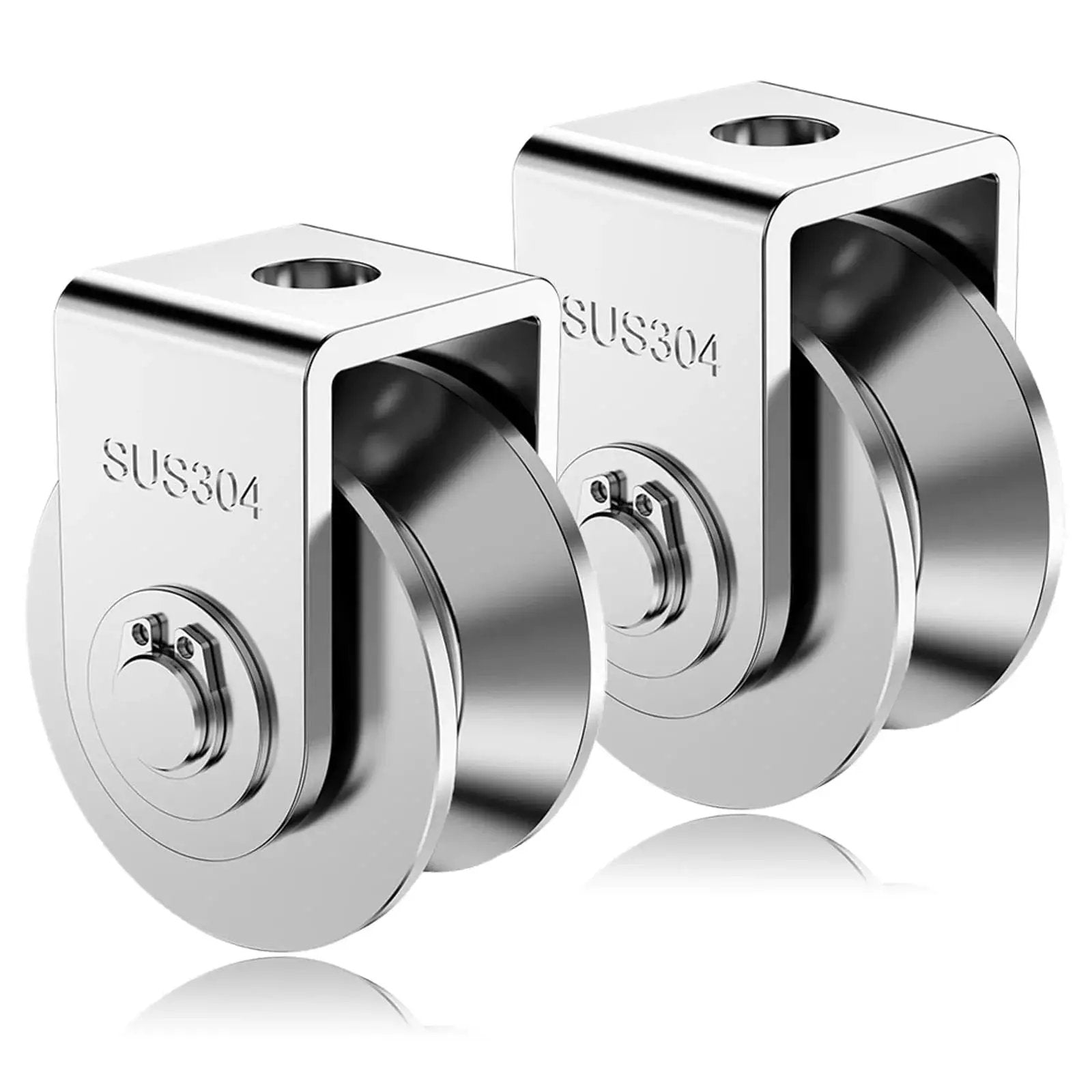 Two Pack 2 Inch Stainless Steel V Groove Pulley Wheel Set For Heavy Duty Gate Tracks And Sliding Rollers With 880 Lbs Load Bearing
