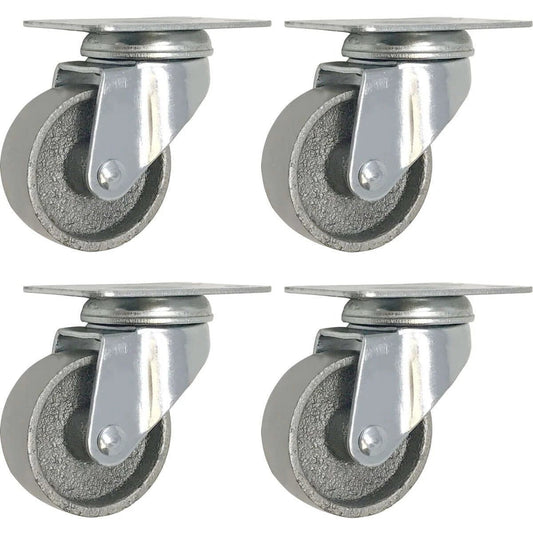 2 Inch Heavy Duty All Steel Swivel Plate Caster Wheels Set of 4, High Gauge Gray Metal Casters with Double Ball Bearings, 360 Degree Rotation, No Brake Design, 100lb per Wheel Capacity for Furniture & Carts