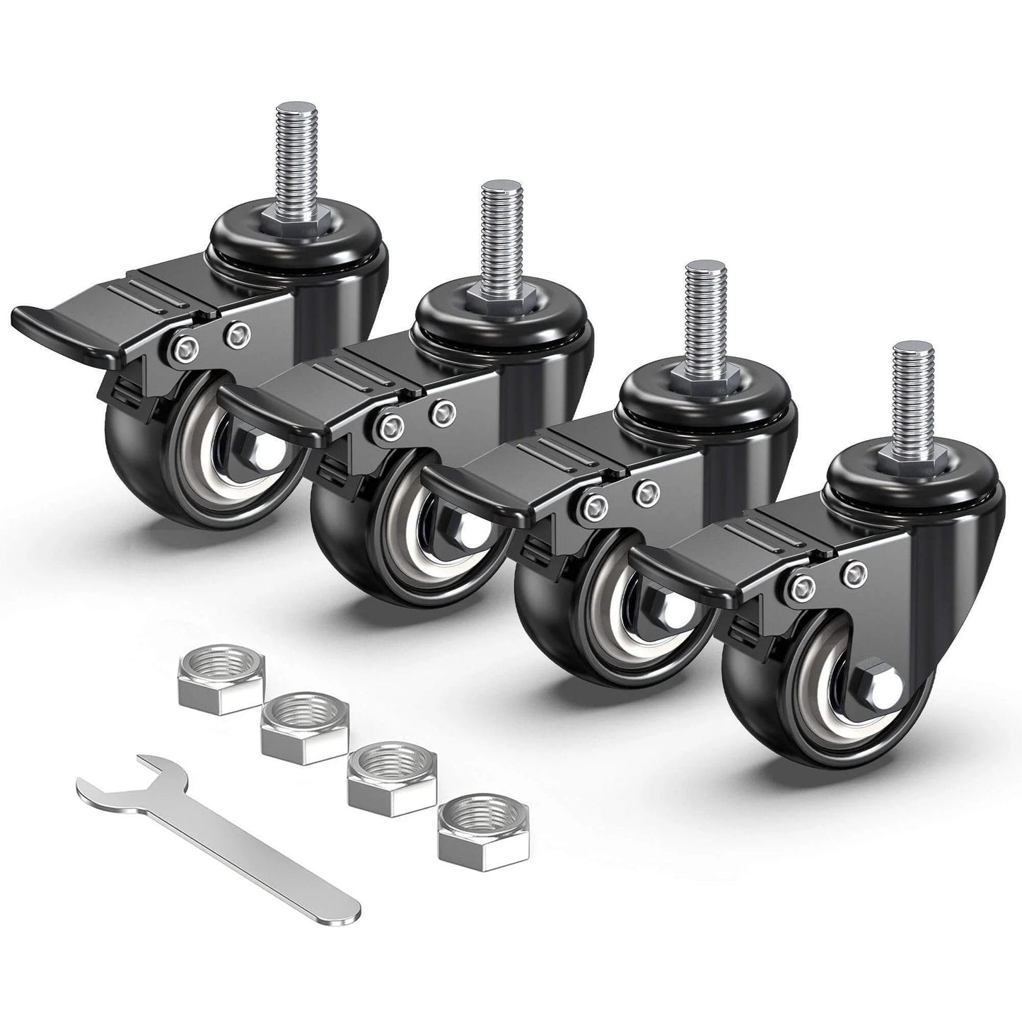4 pack of 2 Inch Stem Caster Wheels Total Locking Set of 4 Heavy Duty Swivel Casters with 3/8 Inch 16 x 1 Threaded Stem Steel Housing