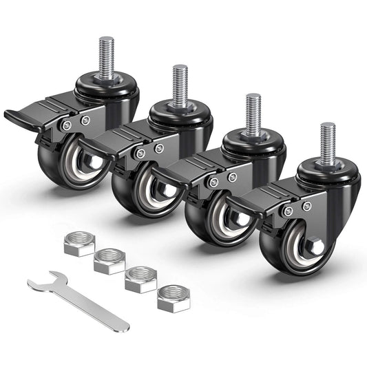 4 pack of 2 Inch Stem Caster Wheels Total Locking Set of 4 Heavy Duty Swivel Casters with 3/8 Inch 16 x 1 Threaded Stem Steel Housing