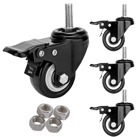 2 Inch Stem Caster Set Of 4 Threaded M10 25 mm Stems Quiet Brakes Industrial Polyurethane Wheels For Wire Shelving Units Carts And Furniture Smooth Rolling With Shock Absorption And Long Lasting Durability