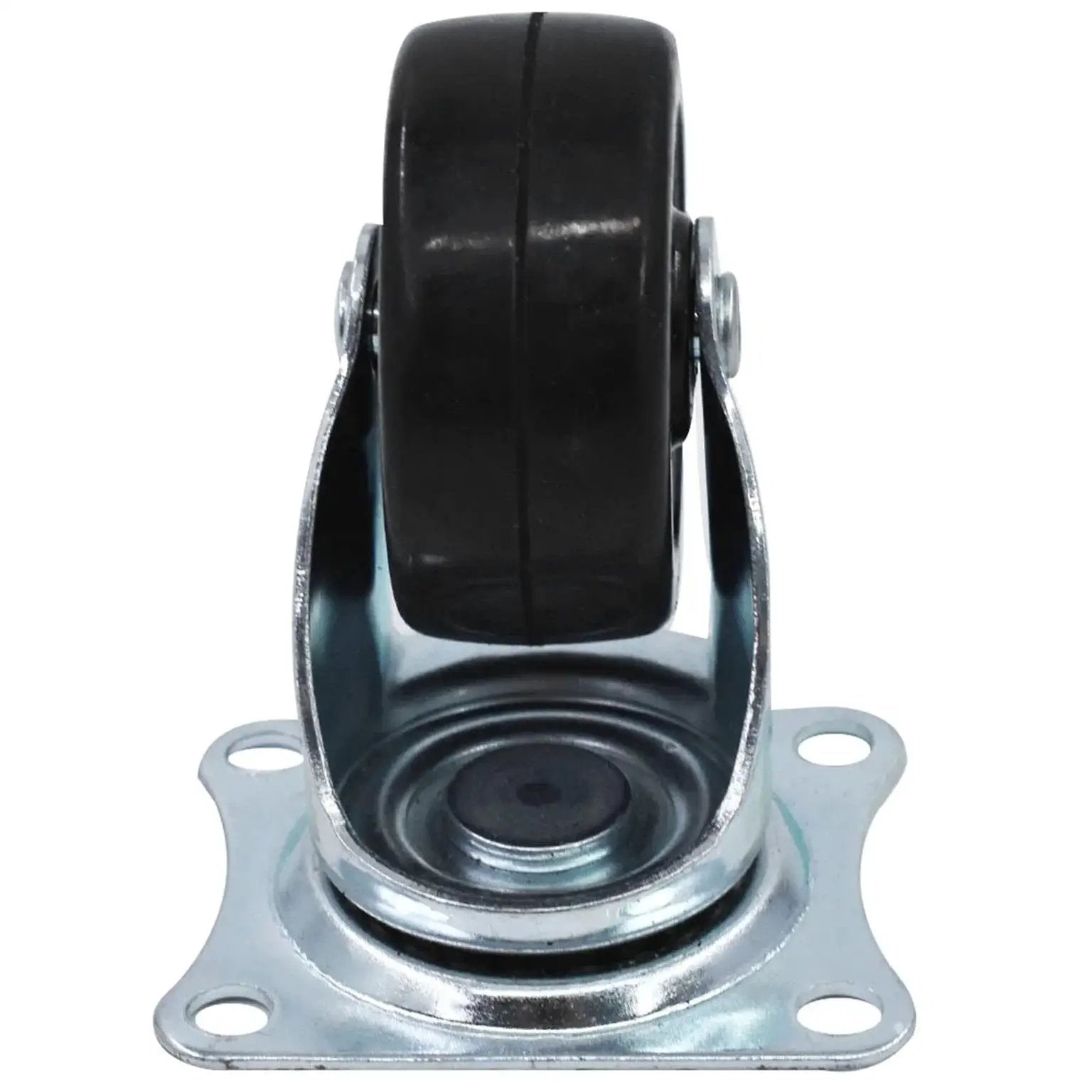 Front view of a single caster from 24 Pack 2 Inch Swivel Casters With Rubber Wheels For Furniture Trolleys And Industrial Use, Heavy Duty Silent Movement