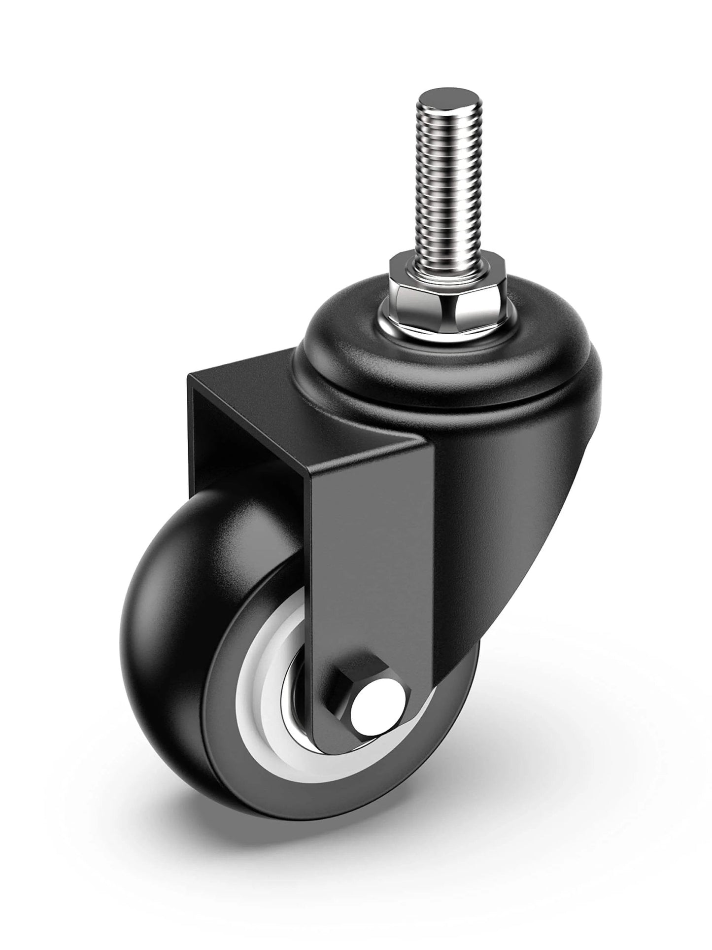 Single 2 Inch Caster Wheel with 3/8 Inch 16 x 1 Threaded Stem, Black, Heavy Duty Steel Housing, Silent PVC Wheel