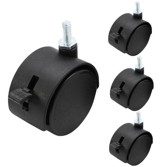 4pcs 2 Inch Swivel Caster Wheels with M6 Threaded Stem and Brake Heavy Duty Black Nylon Replacement Casters for furniture