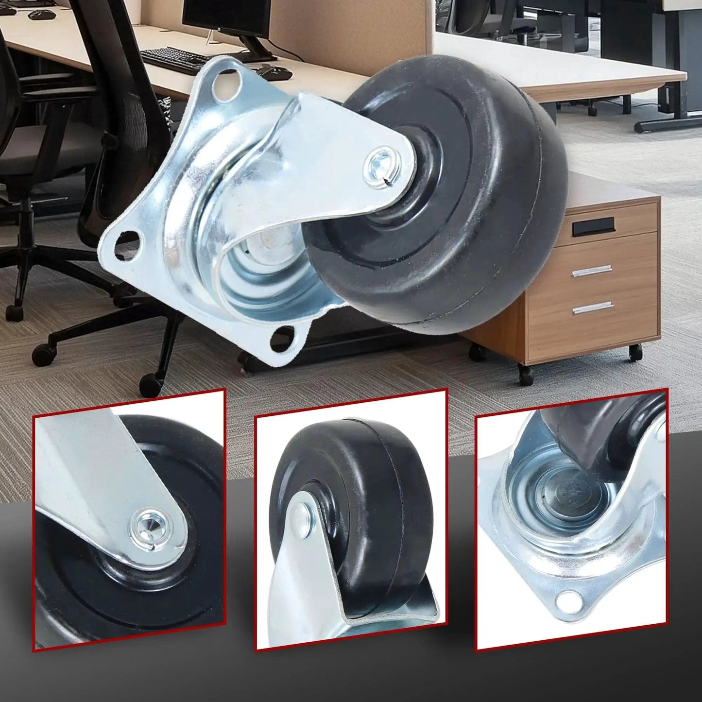 Heavy Duty Swivel Caster Wheels 24 Pack 2 Inch Rubber Base With Top Plate And Bearing Each Wheel Supports 25KG in office setting