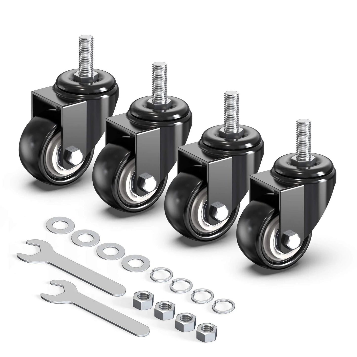 2 Inch Caster Wheels Set of 4 No Brake Swivel Casters with 3/8 Inch 16 x 1 Threaded Stem Heavy Duty Steel Housing Silent PVC Wheels Black