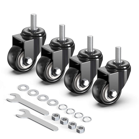 2 Inch Caster Wheels Set of 4 No Brake Swivel Casters with 3/8 Inch 16 x 1 Threaded Stem Heavy Duty Steel Housing Silent PVC Wheels Black