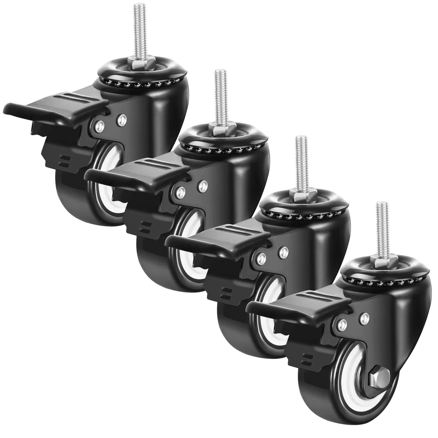2 Inch Swivel Stem Wheels One Quarter Twenty Threaded Stem Caster Imperial Threaded Stem Mute No Noise Premium PU Wheel With Brake For Furniture And Industry Set Of 4 Durable Quiet Floor Friendly Rollers