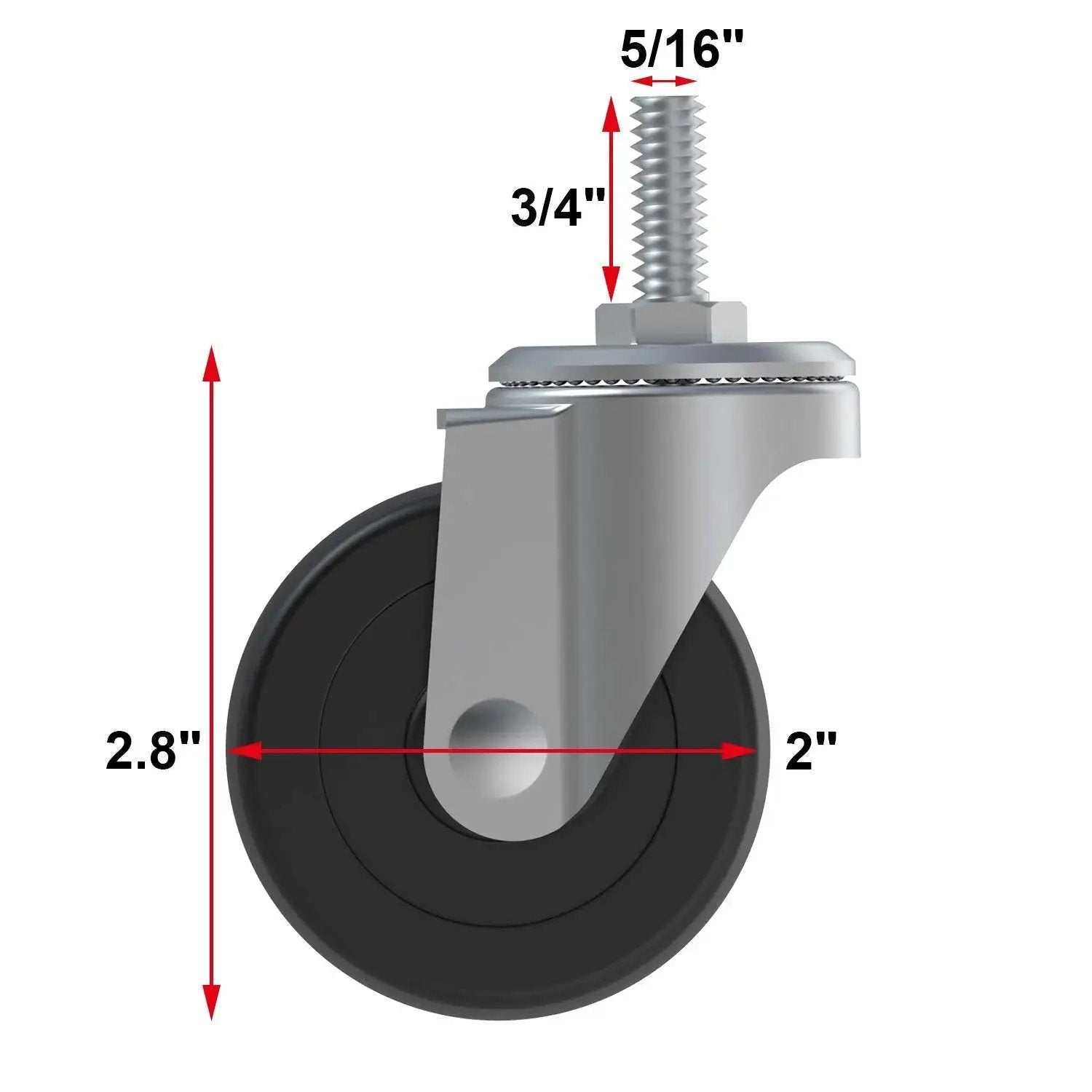 2 Inch Swivel Threaded Casters With Five Sixteenth Inch Stem Eighteen Threads Per Inch And Three Quarter Inch Length Polyurethane Rubber Wheels 360 Degree Rotation Without Brakes Pack Of Four Includes Nuts And Wrench For Easy Installation