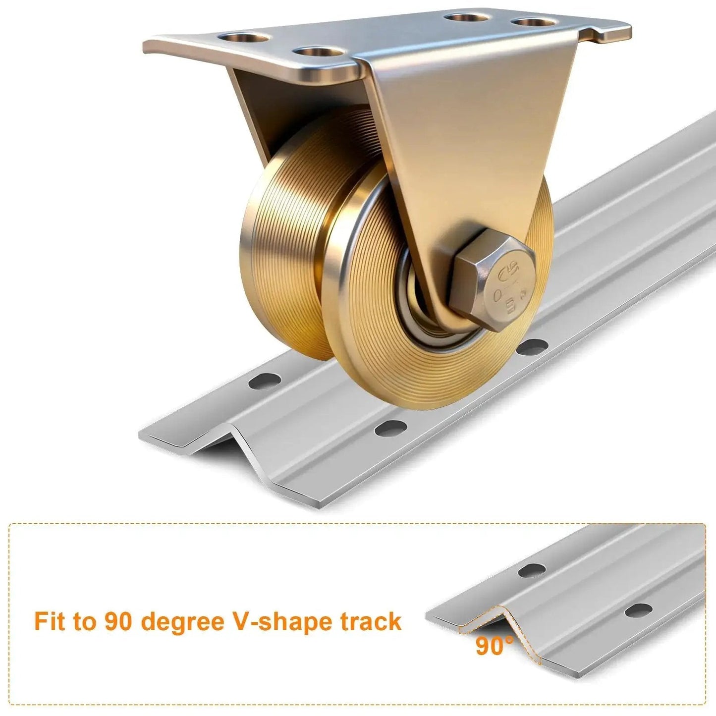 2 Inch V Groove Sliding Gate Wheels Heavy Duty Rigid Casters For Inverted V Track Rails Industrial Roller Set With 2500 Lb Total Load Capacity