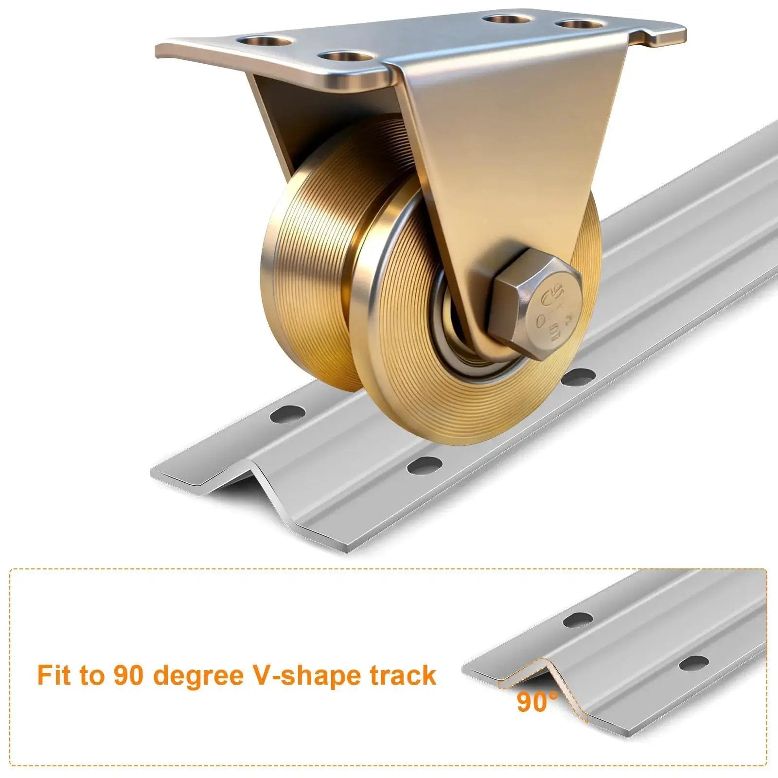 2 Inch V Groove Sliding Gate Wheels Heavy Duty Rigid Casters For Inverted V Track Rails Industrial Roller Set With 2500 Lb Total Load Capacity