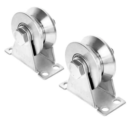 2 Pack 2 Inch V Groove Wheel Pulley, 304 Stainless Steel Silent Pulley Block, Heavy Duty Caster Wheels Sliding Gate Rollers Pressure Bearing Pulley, Loading 880lb for Handling and Moving heavy duty stainless pulley wheel for lifting and riggi