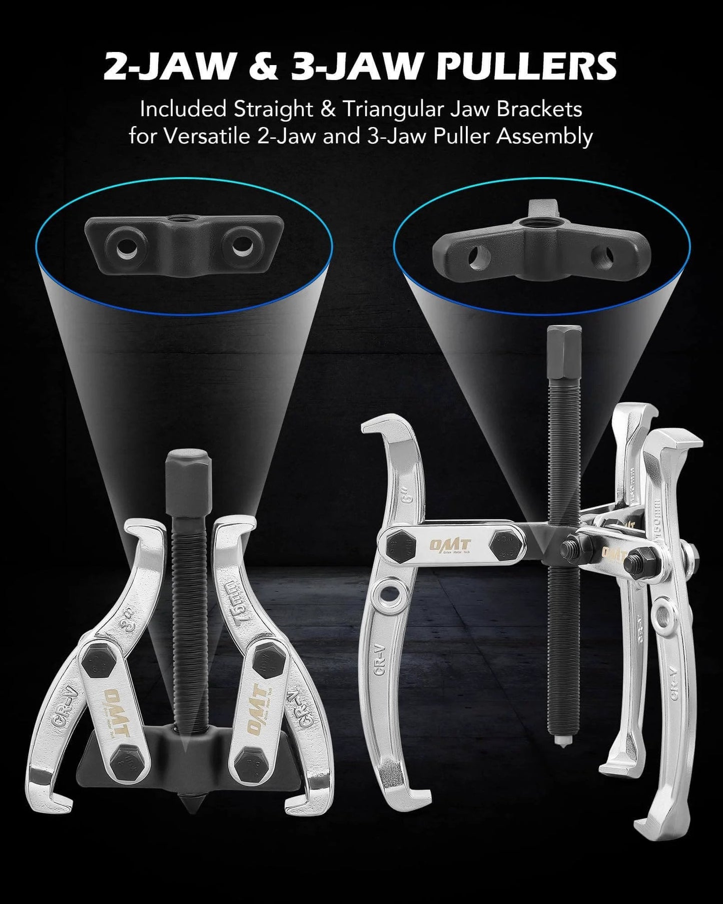 Gear Puller Set, 3" 4" 6" 8" Bearing Puller Kit, 24pc 2 Jaw & 3 Jaw Gear Puller with Reversible Jaws for versatile assembly